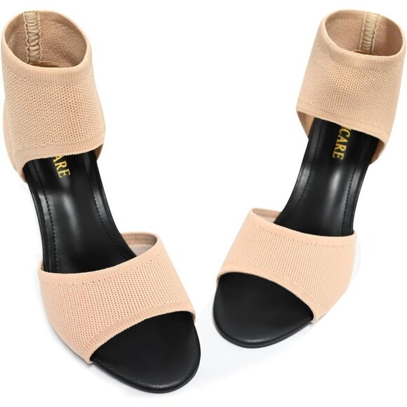 Apricot 3 Inches Peep Toe Synthetic Stiletto Stretchy Heeled Sandals for Women - Picture 3 of 8